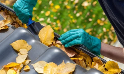 removing debris from a Crozet gutter by hand